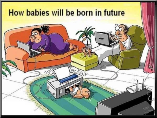 Read and enjoy latest funny cartoon how babies will be born in future